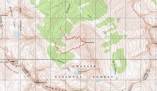 NW Face Route Topo- Mustang Peak