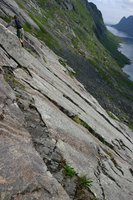 Steep scrambling on the back side of Helvestind